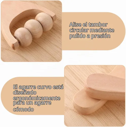 Vista 7 de Abeillo Rodillo de masaje de mano de madera, 3 piezas, rodillo muscular, herramientas de masaje manual de terapia de madera, rodillo masajeador