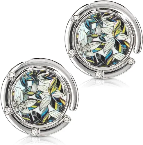 Vista 9 de kwmobile Juego de 2 ganchos para monedero - Gancho para bolso de mano de diamante negro/blanco/plateado