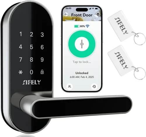 Vista 12 de Cerradura de puerta inteligente con teclado de entrada sin llave con asa y perilla, cerrojo digital para puertas delanteras, dormitorios, oficinas e