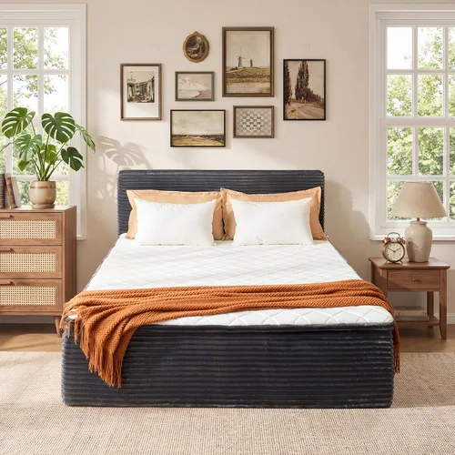 Vista 15 de Base de cama individual sin hueso con colchón, colchón de espuma viscoelástica de 16 pulgadas con plataforma tapizada de tela de felpa, no requiere