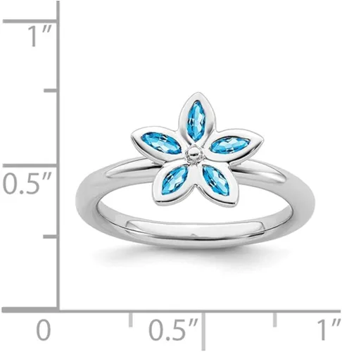 Vista 3 de Azul Topacio Flor Anillo 25quilates (quilates) en plata de ley