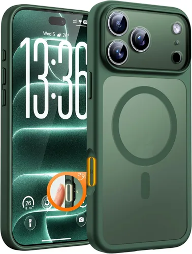 Vista 345 de TOCOL Funda magnética 3 en 1 para iPhone 15 Pro, mejorada [protección completa de cámara] con 2 protectores de pantalla, compatible con MagSafe Gris