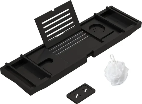 Vista 8 de Bandeja de Bañera de Bambú para Baño de Lujo, Bandeja de Baño Premium Expandible con Soporte para Jabón/Toalla/Libro, Accesorios de Baño Ajustables