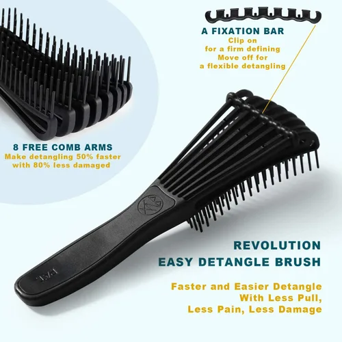 Vista 6 de BRUSHZOO - Juego de cepillos desenredantes para mujeres, hombres y niños, desenredante y masaje de cabello, cepillo de pelo rizado para cabello Negro