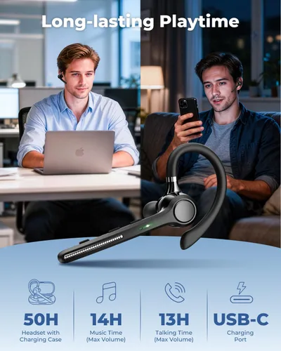 Vista 11 de Ngsod Auriculares Bluetooth V5.4, USB Dongle auricular inalámbrico con micrófono para el trabajo 500mAh Charging Case,50H Talk Time,Dual connect &