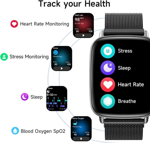 Vista 3 de Reloj inteligente para mujeres, reloj inteligente HD de 1.85 pulgadas, compatible con iPhone/Samsung/Android (respuesta/hacer llamadas), más de 100