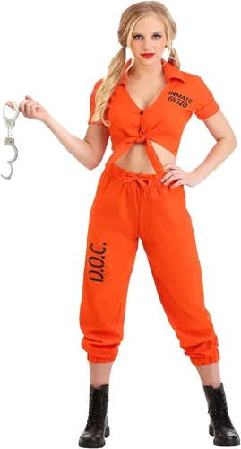 Vista 2 de Disfraz de prisionero de prisionero naranja para mujer