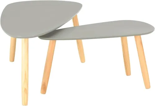 Vista 4 de Coffee Tables 2 pcs Gray Solid Pinewood Large Coffee Table Dining Table Mesas De Centro para Sala Patio Coffee Table for Balcony Bedroom Garden Park