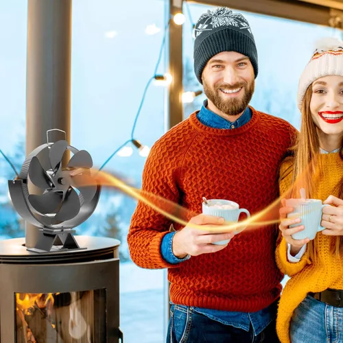 Vista 8 de Ventilador de estufa de leña, ventilador de chimenea de ángulo ajustable, ventilador de estufa de calor de 6 aspas para madera/quemador