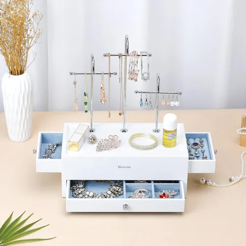 Vista 9 de Homde Organizador de joyas para collares, aretes, anillos con ganchos de metal (blanco)