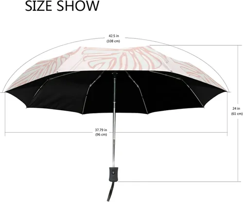 Vista 3 de Paraguas plegable auto abierto compacto sol lluvia paraguas palmera hojas plantas rosa tropical para mujeres hombres niños viaje sombrilla sol