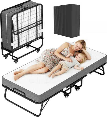 Vista 10 de Greenvelly Cama plegable con colchón, cama plegable de 75 x 31 pulgadas con colchón de espuma viscoelástica de 5 pulgadas, cama plegable con marco