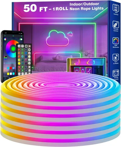 Vista 8 de RCUICA Luces de Cuerda de Neón de 32.8 Pies, Luces de Cuerda LED Flexibles con Control por App/Control Remoto, Múltiples Modos de Sincronización