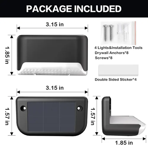 Vista 4 de BKBB PPBB - Luces solares para exteriores, 4 luces solares para escalones, luces solares LED impermeables para escaleras al aire libre, escalón