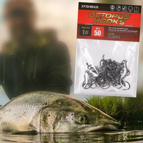 Vista 13 de Pulpo-Anzuelo-Pesca-Pico-Círculo-Ganchos-Agua-Dulce-Rojo-Negro-Paquete de 100-50