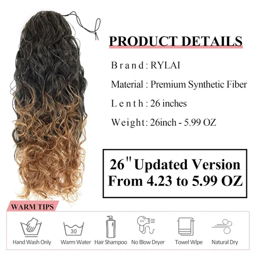 Vista 4 de Extensiones de cabello ombré 1B/27, cola de caballo para mujeres negras, extensiones de cola de caballo largas onduladas con cordón, extensiones
