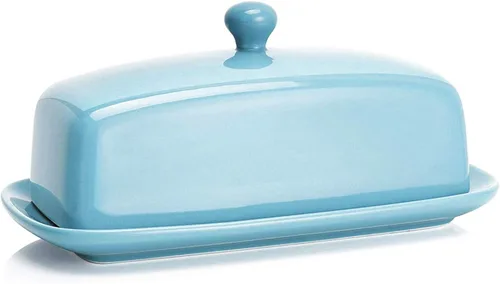 Vista 13 de Sweese Mantequillera con tapa, manteca de porcelana, soporte para mantequilla de 7.8 pulgadas con cubierta de asa, recipiente de mantequilla Beige
