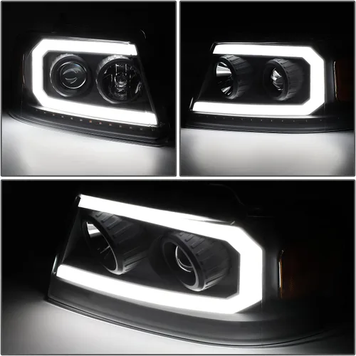 Vista 3 de DNA MOTORING HL-HPL-F15004-BK-AM - Faros delanteros negros de repuesto para 04-08 F-150 06-08 Mark LT secuencial persecución ámbar LED señal de giro