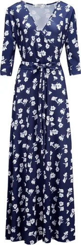 Vista 2 de Afibi - Vestido largo tipo maxi bohemio de manga 34 con cinturón para mujer