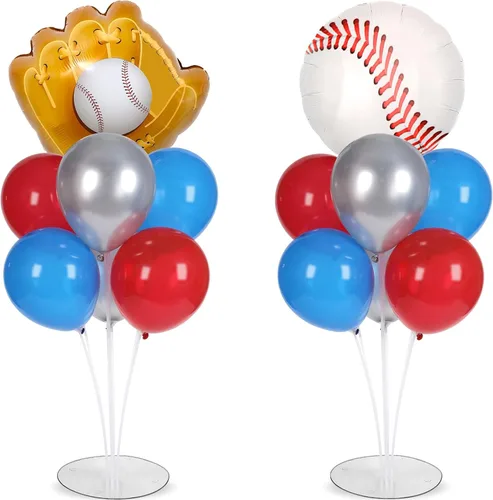 Vista 27 de Kit de soporte para globos de fiesta de fútbol 2 juegos con 2 globos de rugby de aluminio tipo bola, centro de mesa temático de fútbol para mesas