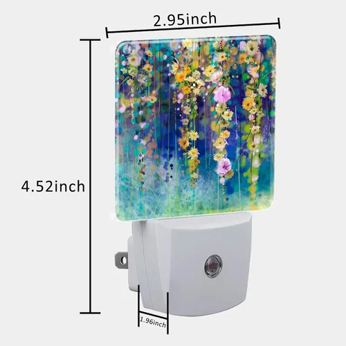Vista 5 de Lámpara de luz nocturna con pintura de flores de hiedra abstracta al agua, enchufe de luz nocturna con sensor de atardecer a amanecer, linda luz
