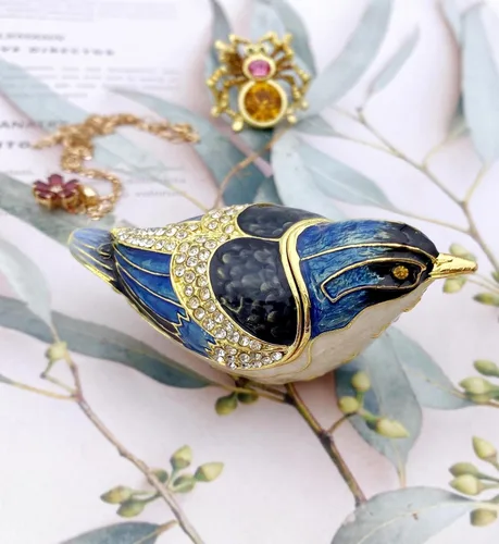 Vista 2 de JWT Astyle Bule-Naped Nuthatch - Cajas de baratijas con bisagras de cristal coleccionables, joyero para amantes de los pájaros, collares, anillos