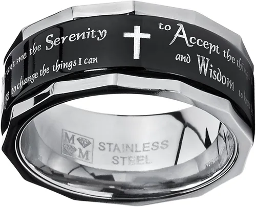 Vista 3 de Metal Masters Co. Anillo giratorio de oración de serenidad con cruz religiosa de acero inoxidable negro para hombre y mujer, 0.354in, Metal, Sin