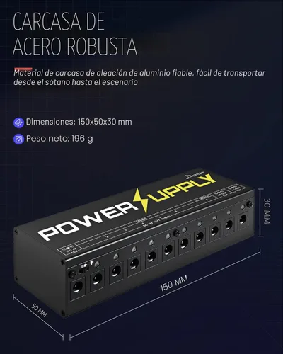 Vista 6 de Donner DP-1 Pedal de Guitarra Fuente De Alimentación 10 aislado DC salida 9 V/12 V/18 V para Pedal de efectos.