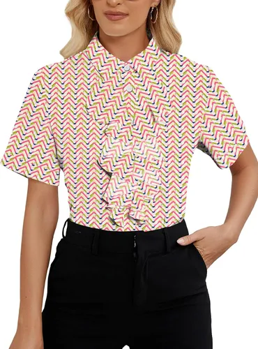 Vista 22 de Vrtige Women's Ruffle Front Collar Neck Button Down Short Sleeve Blouse Shirt Top
