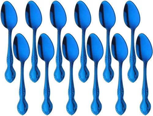 Vista 10 de Cucharas de sopa, cucharas redondas de acero inoxidable para caldo con borde de flor, juego de 12 piezas de acero inoxidable para café, azúcar