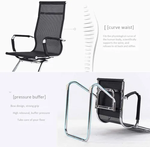 Vista 3 de Silla simple para conferencias, silla de oficina, silla de entrenamiento para sala de estar, silla de personal arqueada, silla de malla