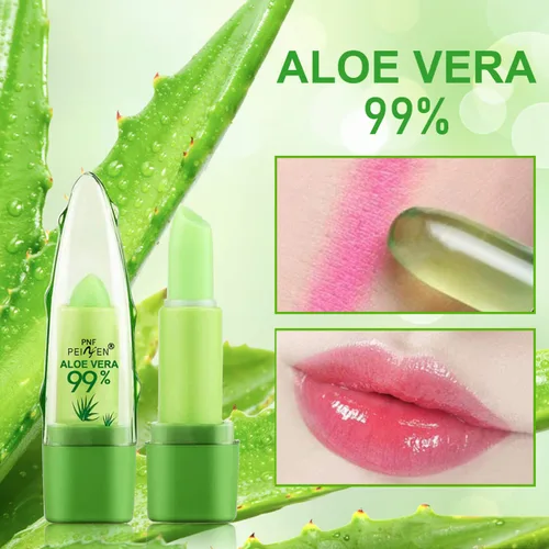 Vista 5 de Paquete de 2 lápices labiales de aloe vera, bálsamo labial nutritivo y regordete, bálsamo labial hidratante mágico que cambia de color, brillo