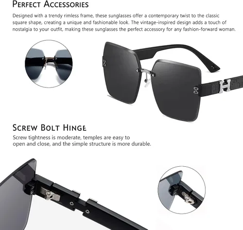 Vista 4 de WMAO Gafas de sol para mujer, estilo vintage, protección UV, marco ligero, sin marco, cuadrado