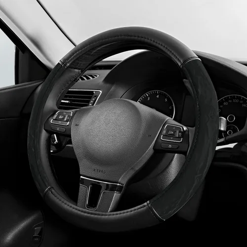 Vista 10 de PIC AUTO Funda para volante, protector de volante de automóvil de cuero de grano de seda, agarre cómodo, universal de 14.5 a 15.5 pulgadas