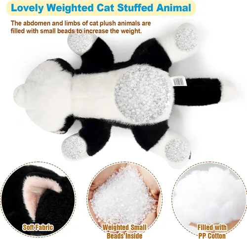 Vista 2 de Ditucu Peluche de gato negro con peso de 0.6 libras, lindo y realista gatito de 11.8 pulgadas, peluches suaves, regalos para niños