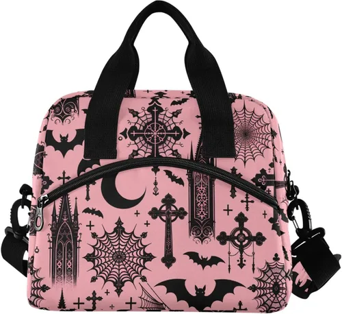 Vista 11 de MNSRUU Bolsa de almuerzo aislada murciélagos y flores vintage mujeres hombres tela tote enfriadora para cena bolsa reutilizable a prueba de fugas