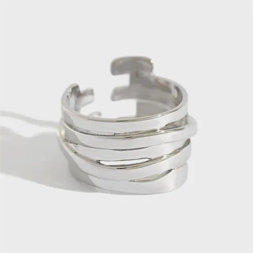 Vista 180 de Anillo de plata de ley 925, minimalista, ajustable, hecho a mano, para mujeres y niñas