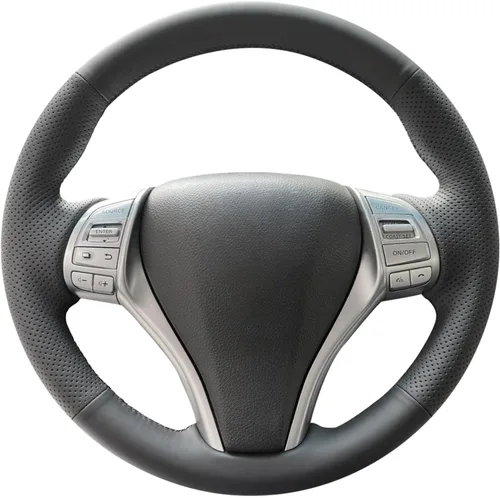 Vista 4 de MEWANT Funda de Volante de Cuero Artificial Negro Cosida a Mano para Nissan Altima 2013-2018 / Rogue 2014-2016 Nissan Altima 2013-2018 / Rogue
