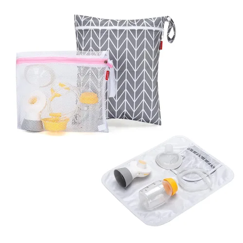 Vista 9 de Damero Bolsa de piezas de extractor de leche, bolsa de piezas de extractor de leche seco y húmedo, bolsa de bombeo con alfombrilla impermeable