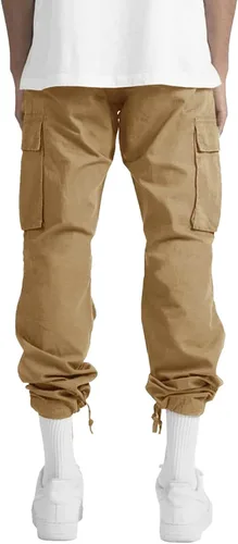 Vista 4 de THWEI Pantalones cargo para hombre, pantalones deportivos casuales de algodón, holgados, rectos