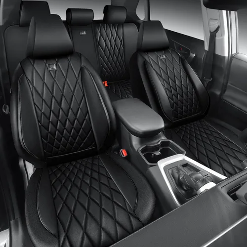 Vista 8 de Car Pass - Juego completo de fundas de asiento de lujo con ribete de cuero sintético, cubiertas de asiento automotrices antideslizantes impermeables