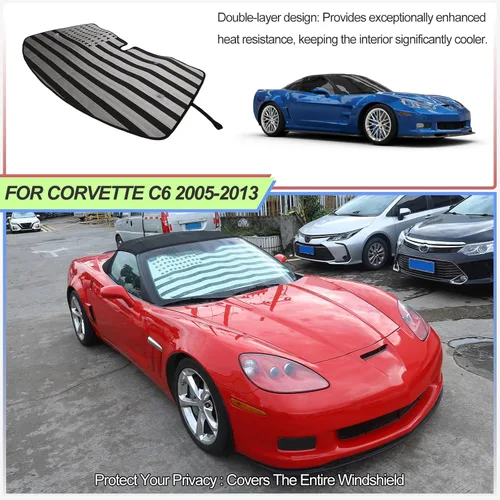 Vista 4 de Parasol para parabrisas para Chevrolet Corvette C6 2005-2013, parasol para ventana delantera, visera solar reflectante plegable, cubierta protectora