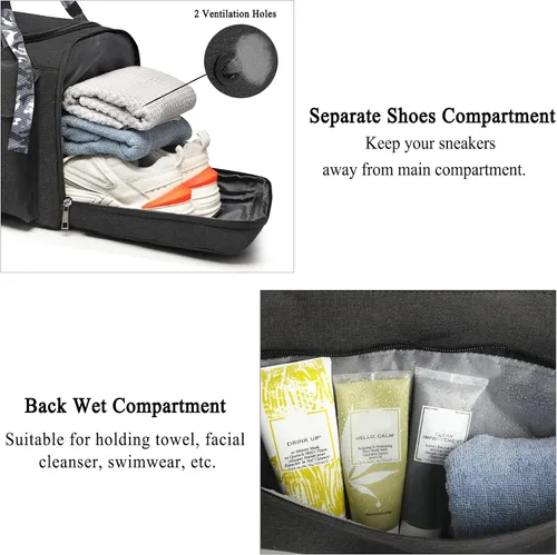 Vista 2 de Bolsas de gimnasio para hombre, bolsa de lona para gimnasio, mochila deportiva de 3 vías para hombres con compartimento para zapatos y bolsillo
