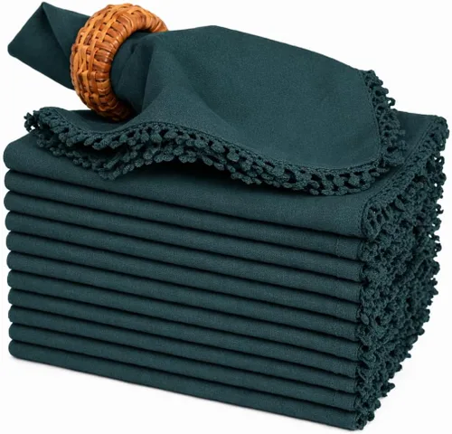 Vista 30 de Bedding Craft Juego de 12 Servilletas de Tela para Cena – 18x18 Azul Aéreo con Aspecto de Lino y Dobladillo Decorativo – Suaves, Lavables a Máquina