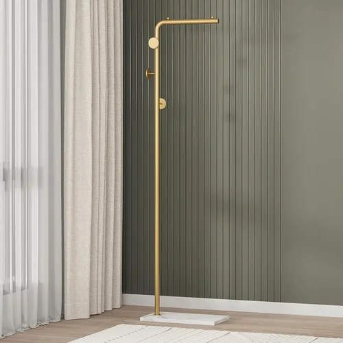 Vista 8 de HKaikzo - Soporte para abrigos dorado, perchero independiente con acabado de acero satinado y base natural de mármol estable, para abrigos