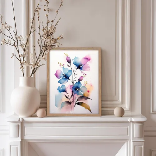 Vista 5 de Poster Master Póster botánico vintage de 3 piezas, estampado floral retro, regalo para artistas, amigos, flores de acuarela, brillante, azul