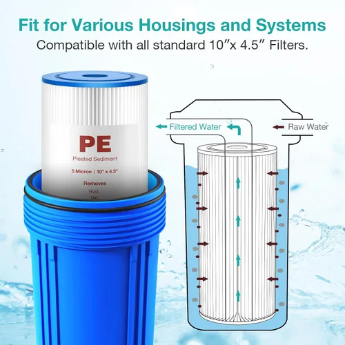 Vista 5 de SimPure Filtro de agua de sedimento plisado de 10 x 4.5 pulgadas, cartucho de filtro de agua para toda la casa de 5 micrones para agua de pozo