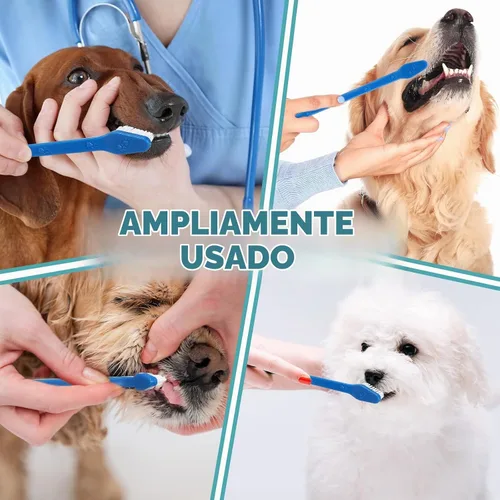 Vista 7 de Gerrii - Cepillo de dientes para perro, 200 unidades, doble cabeza, mango Azul