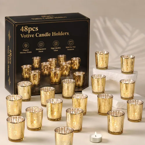 Vista 17 de LETINE 6 portavelas votivas moradas, tamaño votivo estándar para velas votivas regulares, soporte para velas de té para decoración del hogar Púrpura