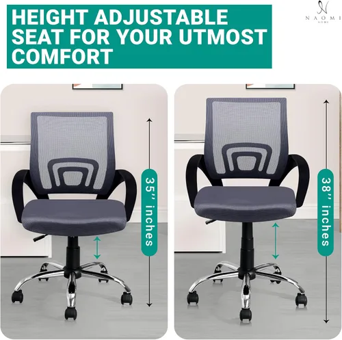 Vista 3 de Naomi Home Silla ergonómica de escritorio para oficina en casa con soporte lumbar ajustable, cómoda silla giratoria giratoria, silla ejecutiva Gris